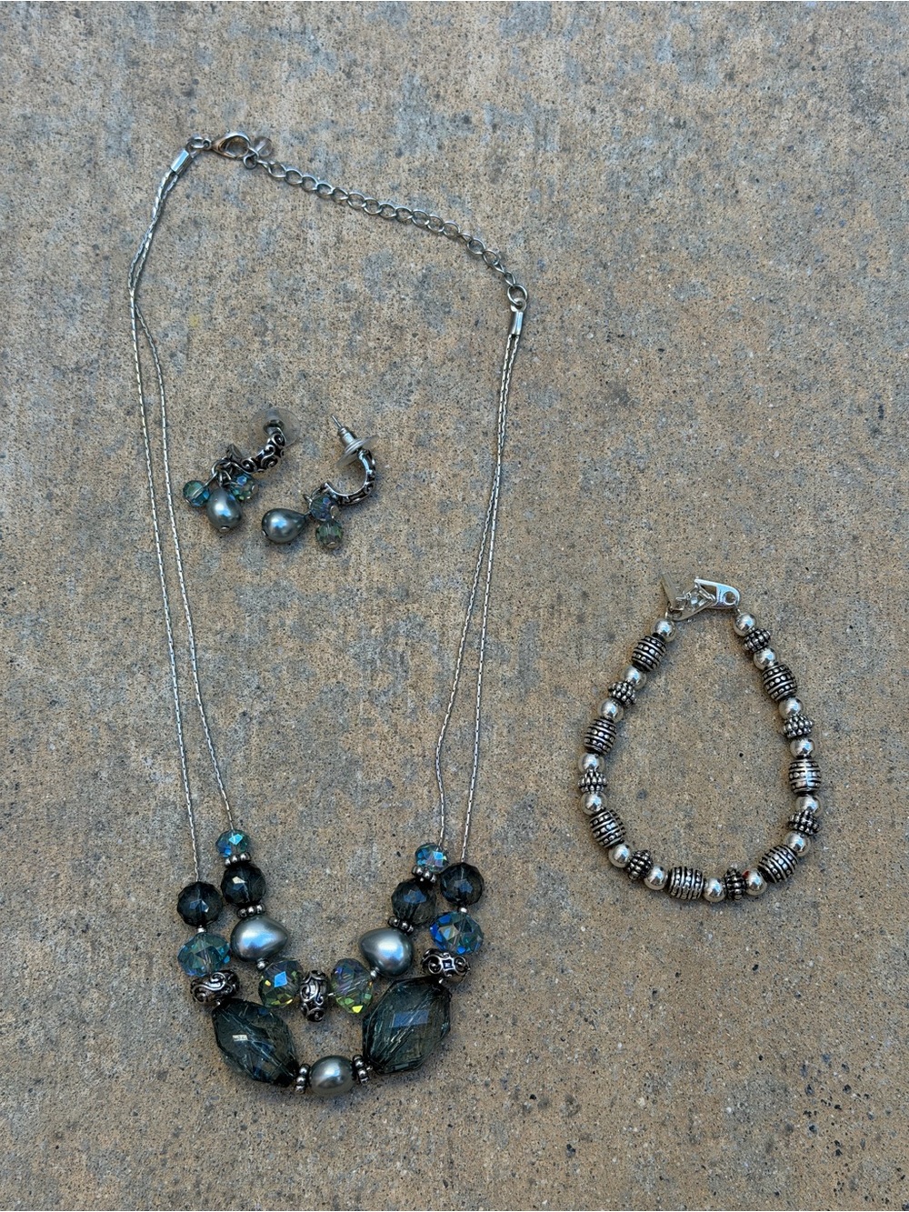 Vintage Whimsygoth Grey Pearl Crystal Jewelry Set